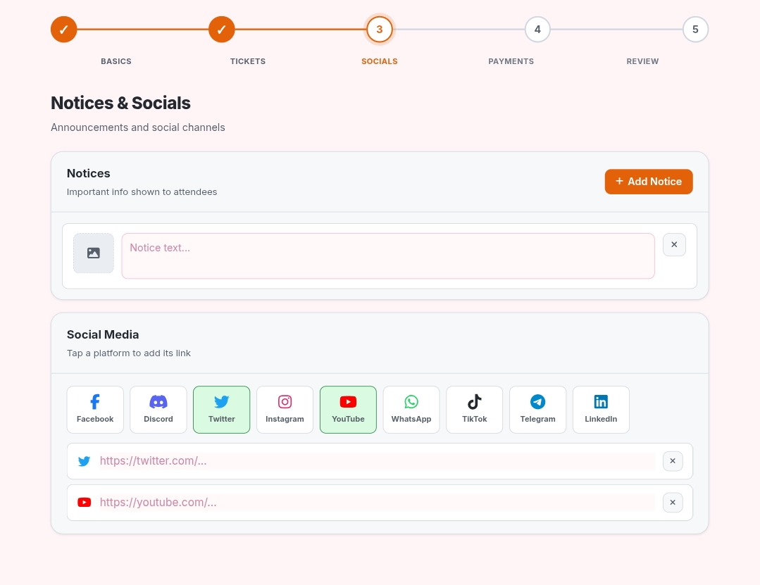 Notices & Social Links